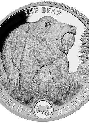 Серебряная монета Медведь, Конго, 2022, 1 унция 999 пробы