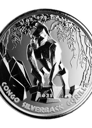 Монета Горилла Конго, 2021, серебро 1 унция 999 пробы
