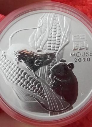 Серебряная монета Год Крысы (Австралия) 1 доллар 1 унция.