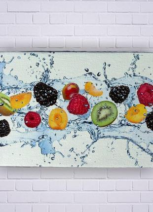 Картина, холст на подрамнике "Летающие фрукты и ягоды в воде"....