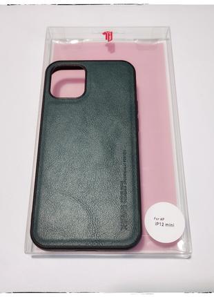 Винтажный кожаный чехол X-LEVEL для айфон iPhone 12 mini ЗЕЛЕНЫЙ