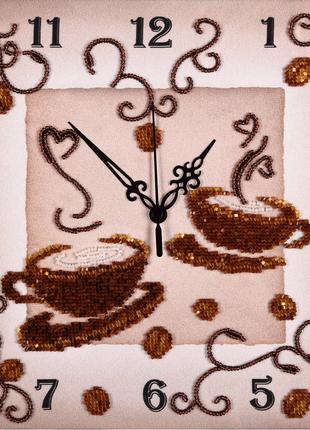 Набор для вышивки бисером " Часы " кофе, чай, зерна, капучино,...