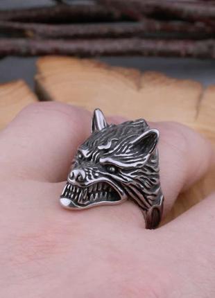 Мужское кольцо печатка волк в стиле панк