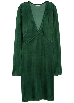 Темно-зеленое кэжуал платье h&m однотонное