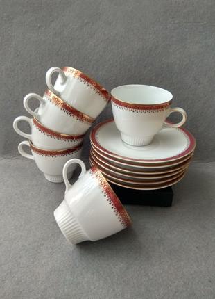 Фарфоровый кофейный набор 6 шт., чашки и блюдца Mitterteich Bavar