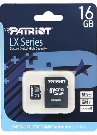 Карта памяти Patriot LX 16GB MicroSDXC UHS-I Class 10 + SD-ada...