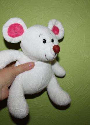 М'яка іграшка біле мишеня, дуже м'яка і міла ведмедик, 27 см