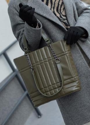 Женская хаки сумка шопер оливковый шоппер стеганная сумка а4 сумк