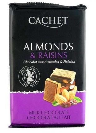 Шоколад Cachet молочный с миндалем и изюмом 300г