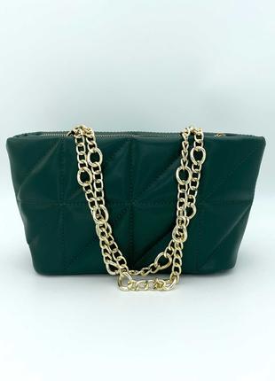 Женская зеленая сумка на цепочке зеленый клатч стеганая сумка