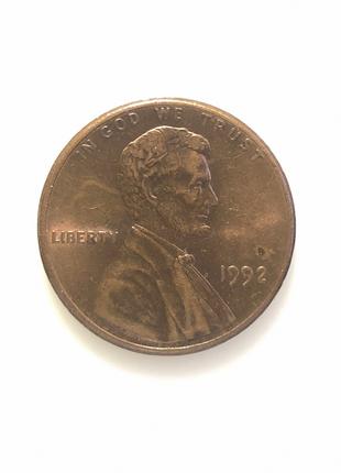 #680 США 1 цент 1992 Лінкольн Цент (Без мітки монетного двору)