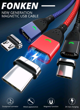 Магнитный кабель MicroUSB Type C Lighting зарядка андроид айфон