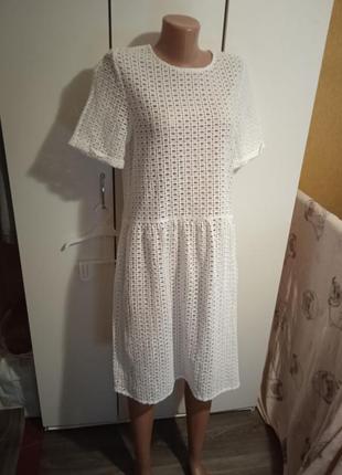 Белое вязаное летнее платье. вязаное платье - сетка