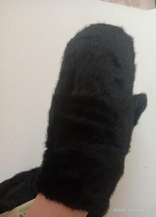 Чорні теплі рукавички норка, кролик, пухнасті