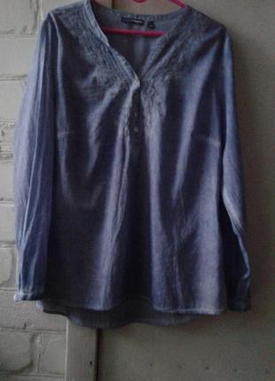 Голубая батистовая блуза варенка с вышивкой вышиванка с дл .ру...