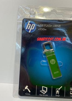 USB-флешка USB Flash HP v250w [64Gb] металевий корпус з карабіном