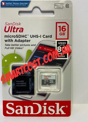 Карта пам'яті Sandisk microSDHC 16GB Class 10 UHS-I Ultra Spee...