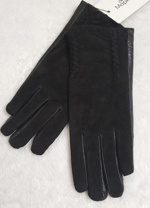 Стильные перчатки из мягкой натуральной кожи и натурального за...