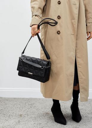 Женская черная сумка стеганная сумка через плечо черный клатч