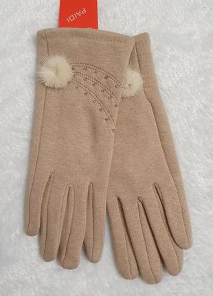Трикотажные женские перчатки с декоративним елементом из бисер...