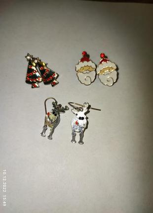 Сережки новорічні   олені санта клаус (продані) ялинка