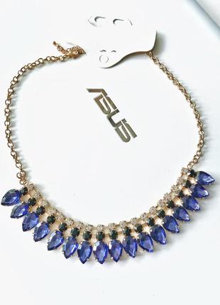 Лаконичное украшение ожерелье синее золотое подвеска кулон отл...