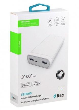 Павер банк c фонарем Power Bank Power 20000 mAh Ttec ABC белый