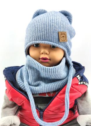 Дитяча в'язана шапка тепла з флісом хомутом із зав'язками дитя...