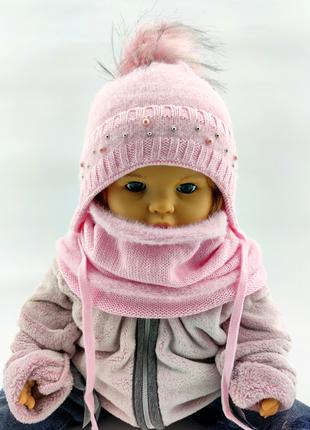 Детская ангоровая шапка 48-52 размер Польша теплая с флисом хо...