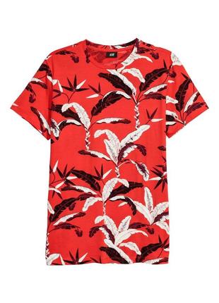 Хлопковая футболка  ярко-красная/пальмовые листья h&m