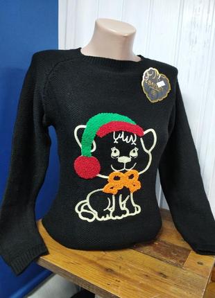 Джемпер черный свитер с кошечкой турция полувер акрил