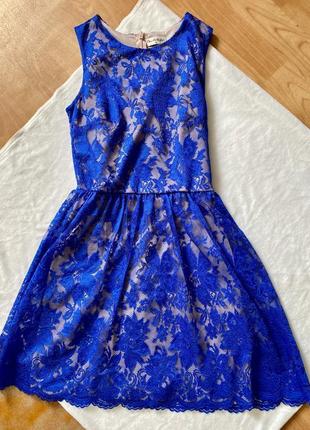 Платье кружевное  синее электрик гипюр