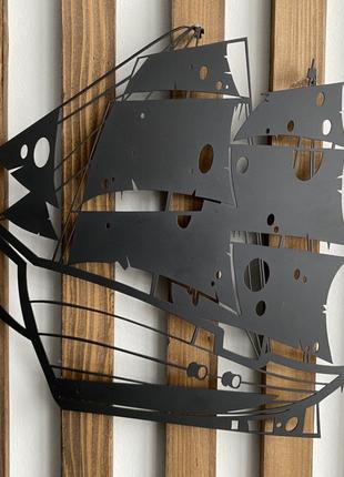 Настенный декор панно картина лофт из металла Корабль с парусами