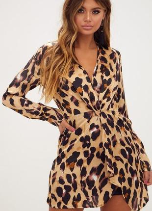 Леопардовое платье сатин атлас 14 размер