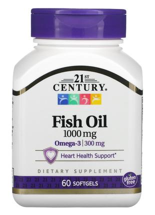 Рыбий жир 1000 мг 21st Century Fish Oil поддержка здоровья сер...
