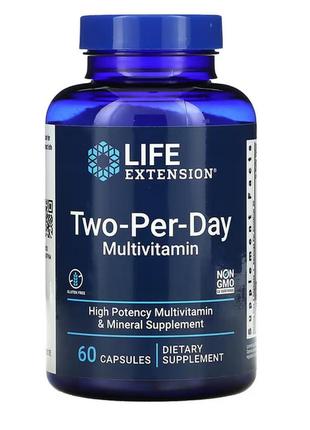 Мультивитамины для приема дважды в день, life extension 60 капсул