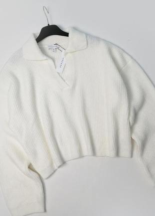 Білий вільний в'язаний светр з v-подібним вирізом topshop