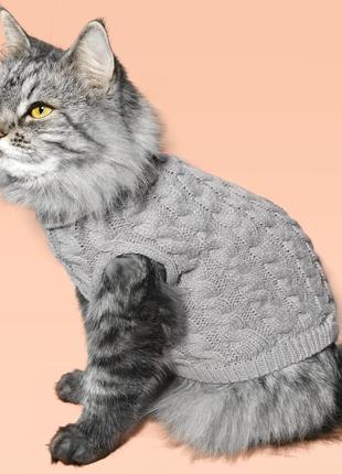 Свитер, теплая одежда для собак и кошек, размер М, серый