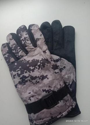 Чоловічі теплі рукавички перчатки піксель , непромокаючі