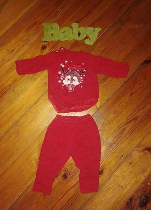 Новорічний костюм на малюка боді і штани з написом і оленем