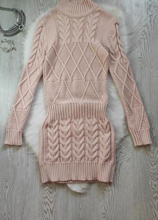 Розовое теплое платье свитер длинный шерсть вязаное плотное ту...