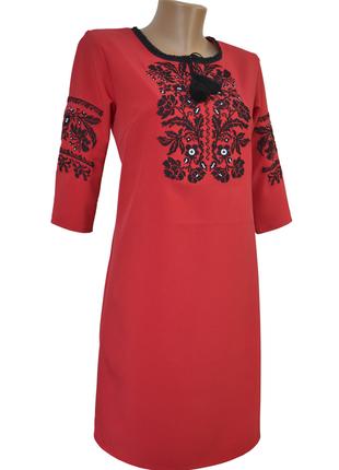 Стильне жіноче плаття вишиванка червоне Чорна вишивка Мама доч...