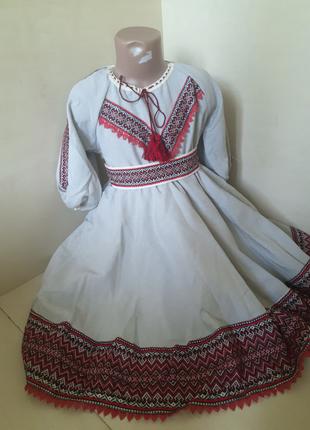 Платье Вышиванка Лен с фатиновым подьюпником для девочки р. 98...