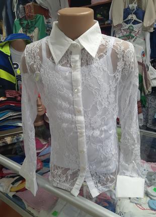 Белая школьная блузка рубашка для девочки подростка размер 146...