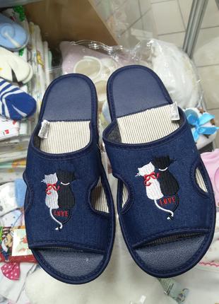 Тапочки женские синие открытый носок размер 37 39