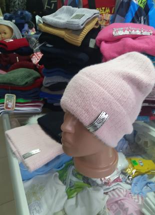 Женская Зимняя вязанная шапка для девочки подростка ангоровая ...