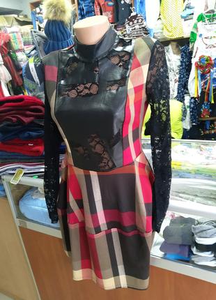 Женское платье с кожаными вставками в стиле Burbery 44 46