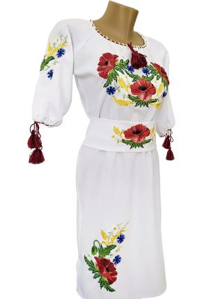 Сукня жіноча Вишиванка вишита з поясом біле Квіти Колоски р. 4...