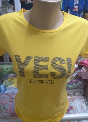 Женская летняя хлопковая футболка желтая Да Турция размер 46 48