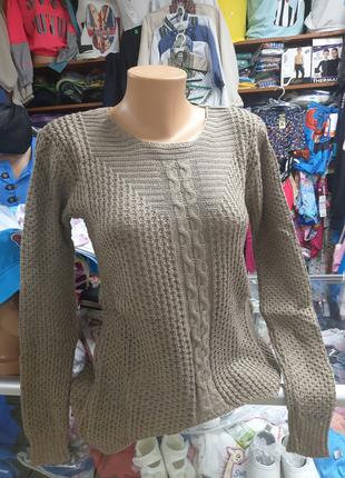 Демисезонный Бежевый женский вязанный свитер акрил размер 42 4...